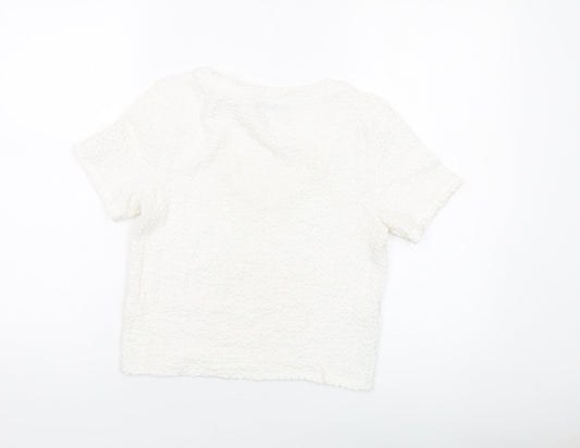 Womens UK Size S Mango Ivory Cropped T-Shirt