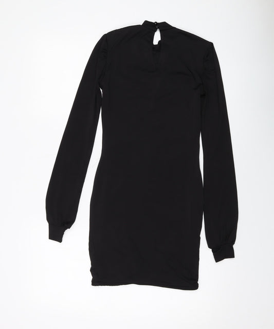 PRETTYLITTLETHING Womens Black Polyester Mini Size 8 Mock Neck Button