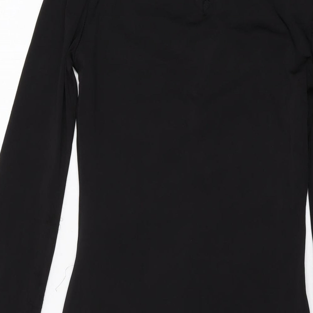 PRETTYLITTLETHING Womens Black Polyester Mini Size 8 Mock Neck Button