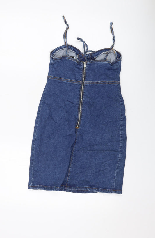 Denim & Co. Womens Blue Cotton Mini Size 8 Sweetheart Zip