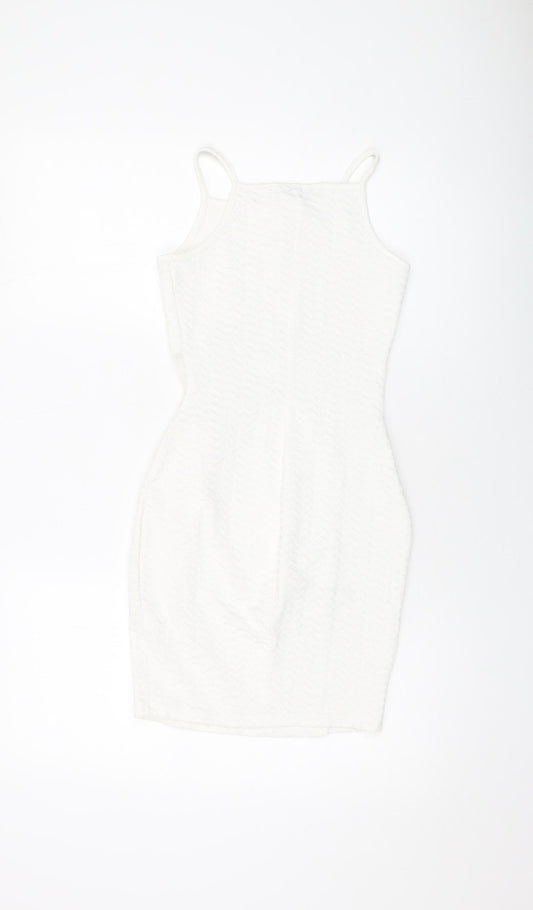 Miss Selfridge Womens White Polyester Mini Size 10 Square Neck Pullover