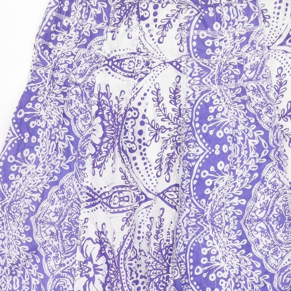 M&Co Womens Purple Geometric Cotton A-Line Skirt Size 14 Zip