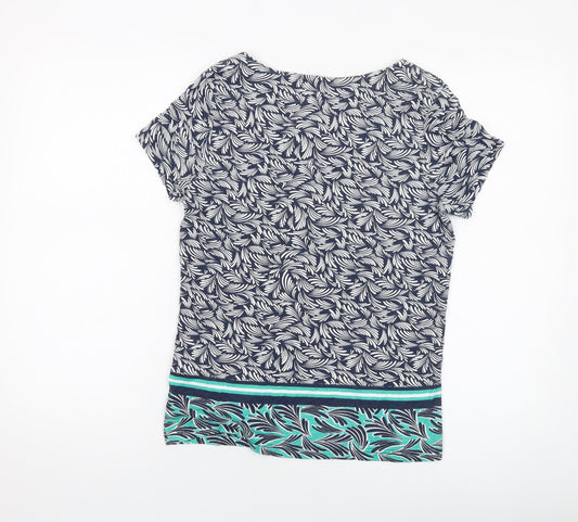 Maine Womens Blue Geometric Cotton Basic T-Shirt Size 12 Round Neck