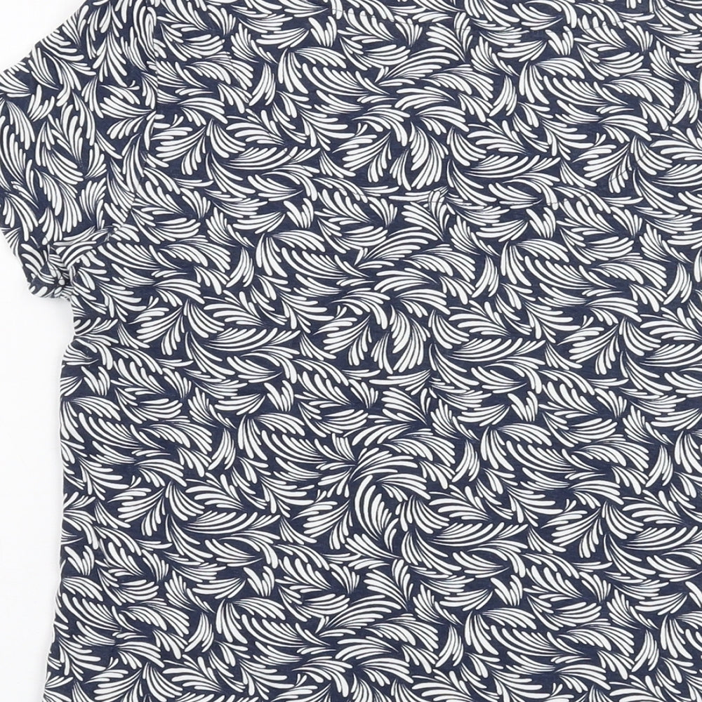 Maine Womens Blue Geometric Cotton Basic T-Shirt Size 12 Round Neck