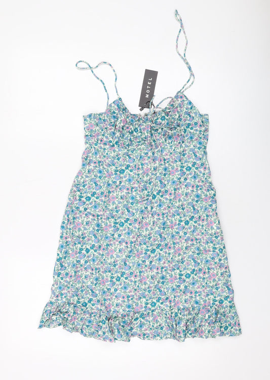 Motel Womens Multicoloured Floral Viscose Mini Size S Round Neck Zip