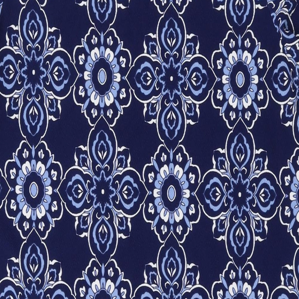 Boohoo Womens Blue Geometric Polyester A-Line Size 14 Round Neck Pullover