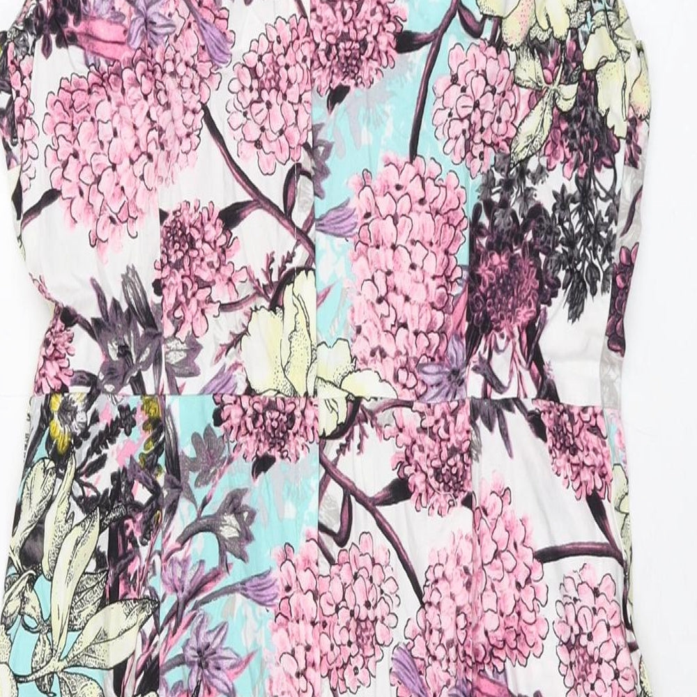 Dorothy Perkins Womens Multicoloured Floral Cotton Sheath Size 12 V-Neck Zip