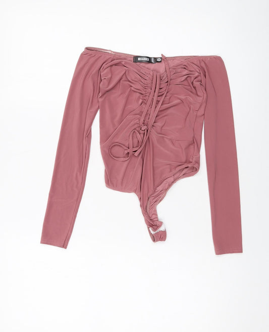 Additional front view of Missguided women’s pink polyester bodysuit one-piece, size UK 8, snap