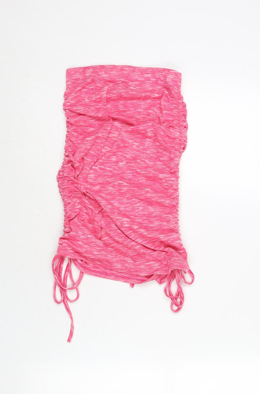 Missy Empire Womens Pink Polyester Bandage Skirt Size 8 - Adjustable Hem Drawstring Rouched