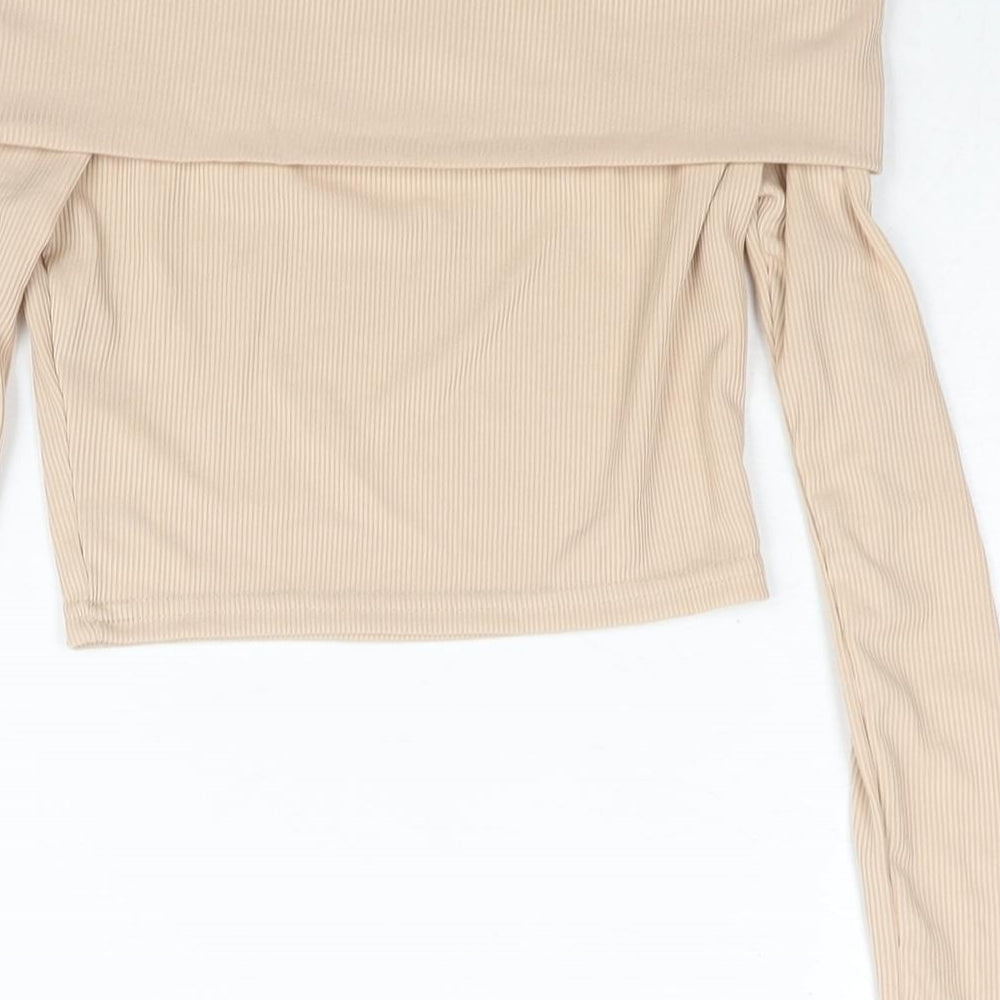 Womens UK Size 8 PRETTYLITTLETHING Beige Cropped Blouse