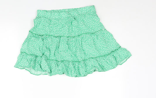 New Look Womens Green Floral Viscose Flare Skirt Size 10 - Frill Elasticated Waist