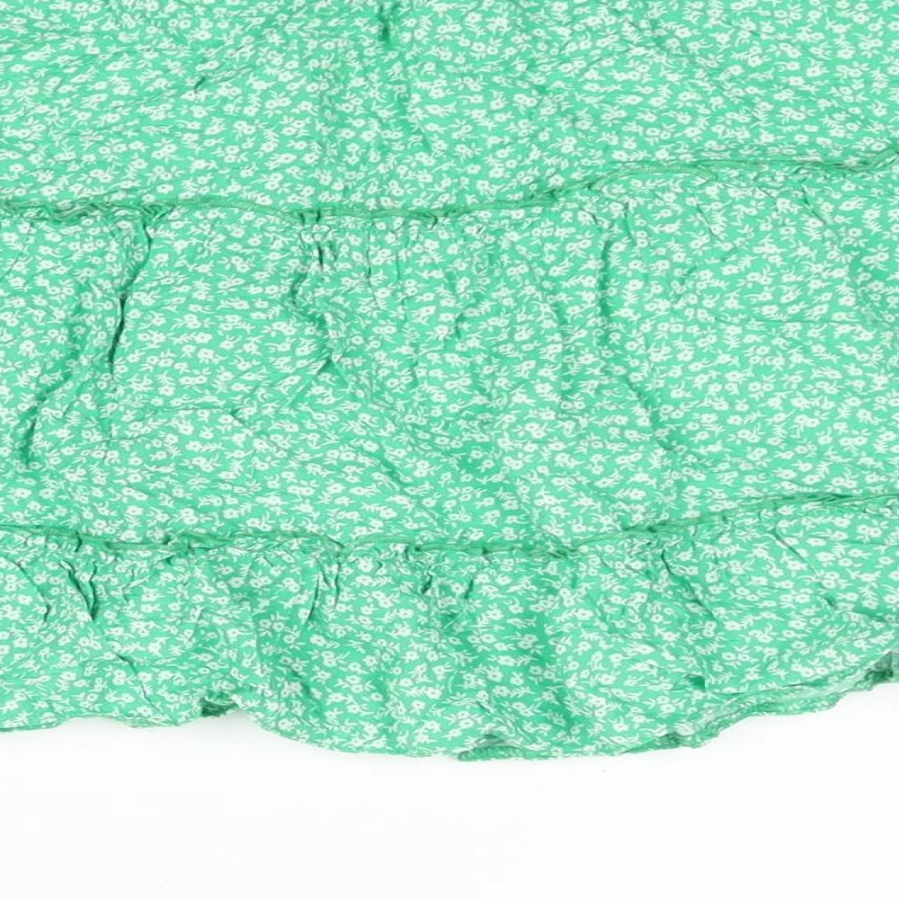 New Look Womens Green Floral Viscose Flare Skirt Size 10 - Frill Elasticated Waist