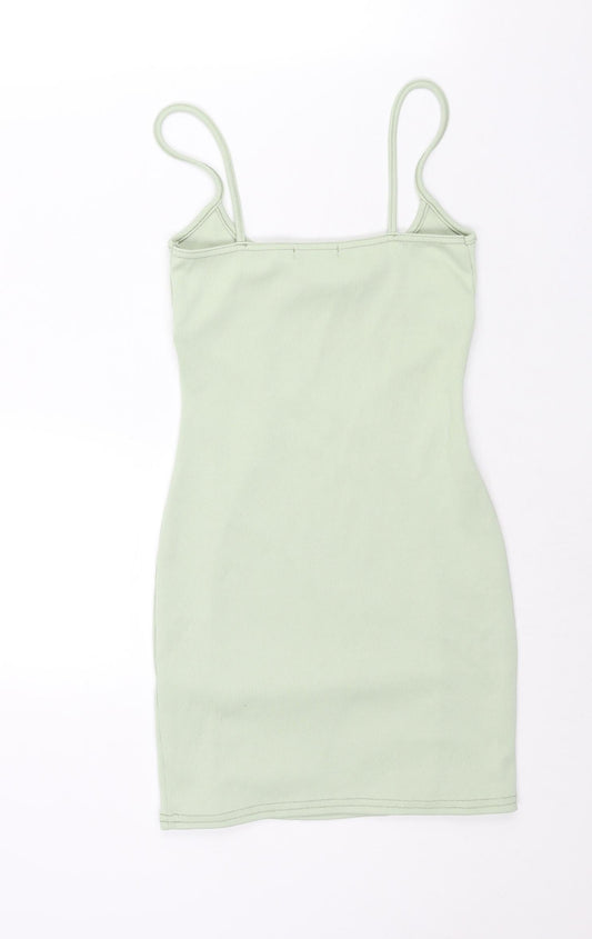 PRETTYLITTLETHING Womens Green Polyester Bodycon Size 8 Scoop Neck Pullover - Seam Detail