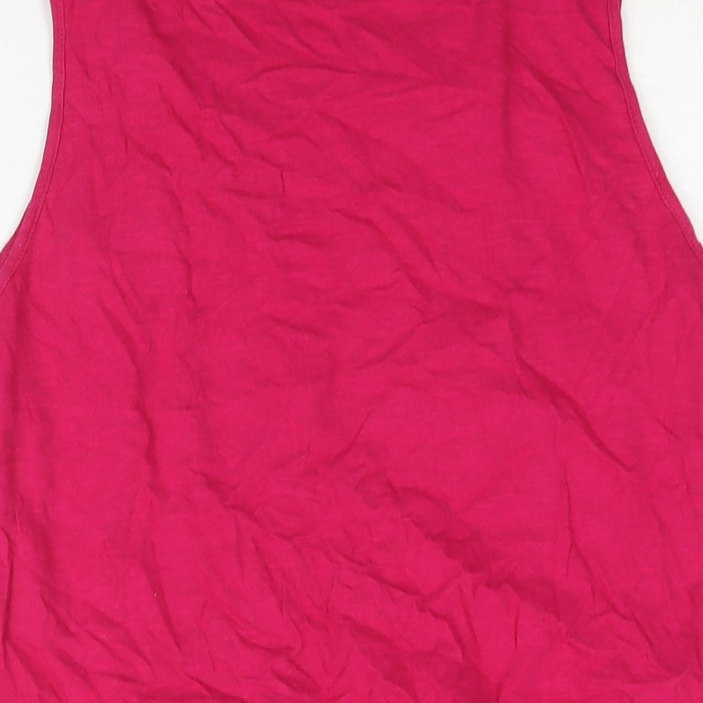 M&Co Womens Pink Cotton Camisole Blouse Size 14 Round Neck - Tie Detail Embroidered