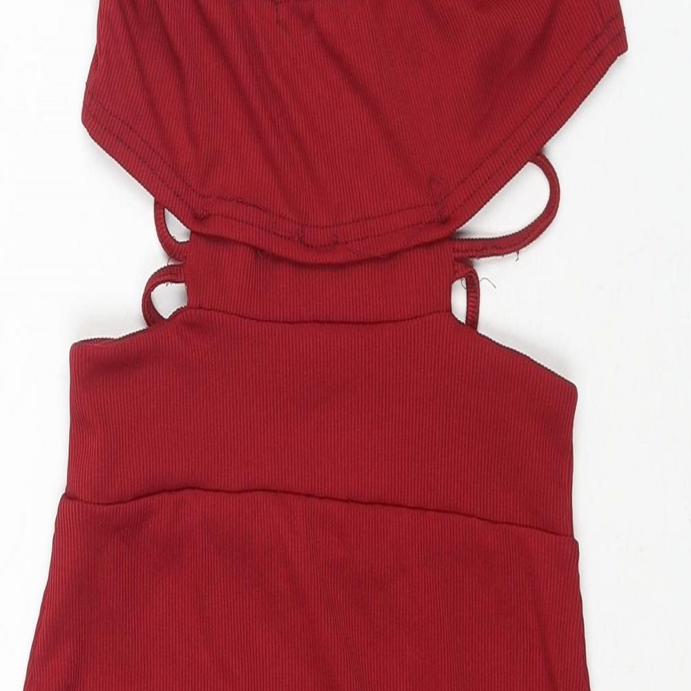 PRETTYLITTLETHING Womens Red Polyester Mini Size 6 Square Neck Pullover - Cut Out Detail