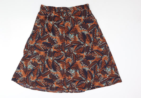 Damart Womens Multicoloured Geometric Polyester A-Line Skirt Size 20 Button - Leaf Print