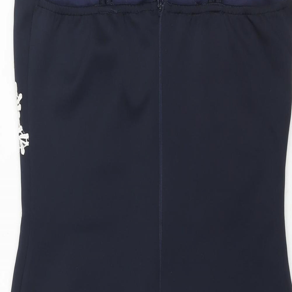 AX Paris Womens Blue Polyester Bodycon Size 12 Square Neck Zip - Floral Lace Detail