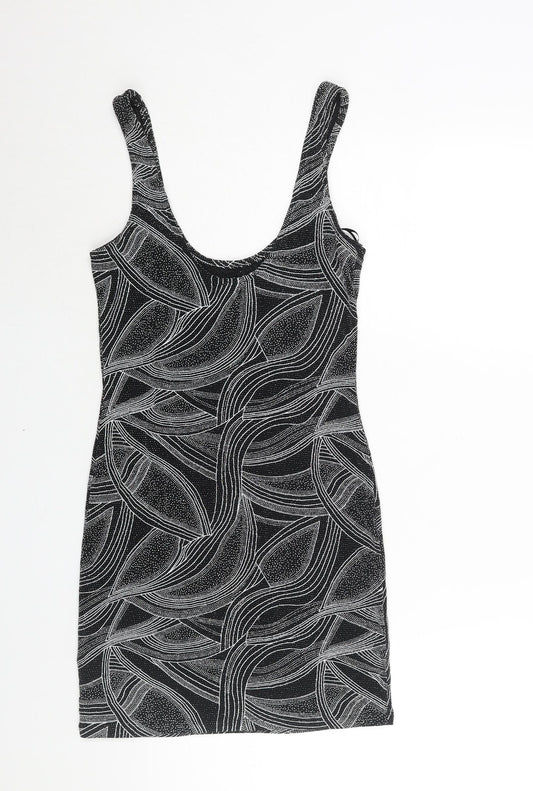 Miss Selfridge Womens Black Geometric Polyester Mini Size 8 Scoop Neck Pullover - Glitter