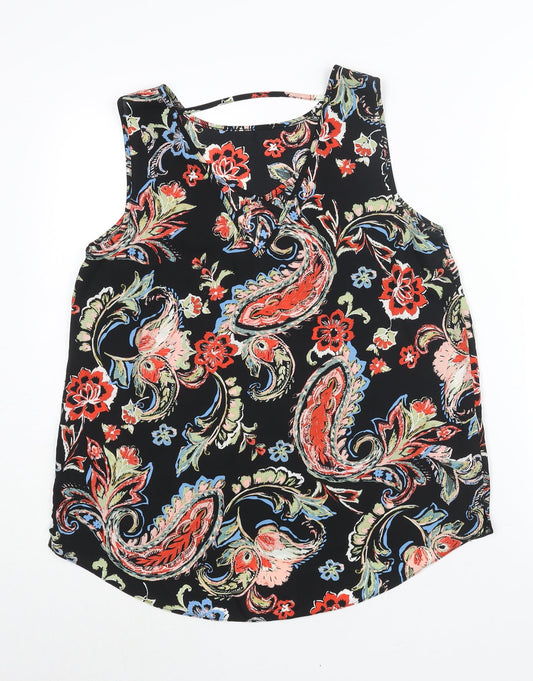 Dorothy Perkins Womens Black Paisley Polyester Camisole Blouse Size 12 Boat Neck - Crossover Back