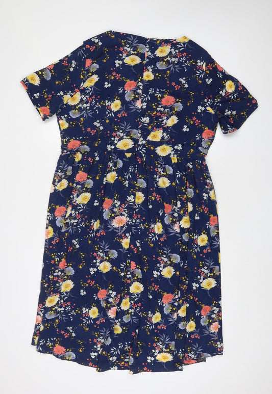 Lovedrobe Womens Blue Floral Polyester A-Line Size 18 Boat Neck Zip