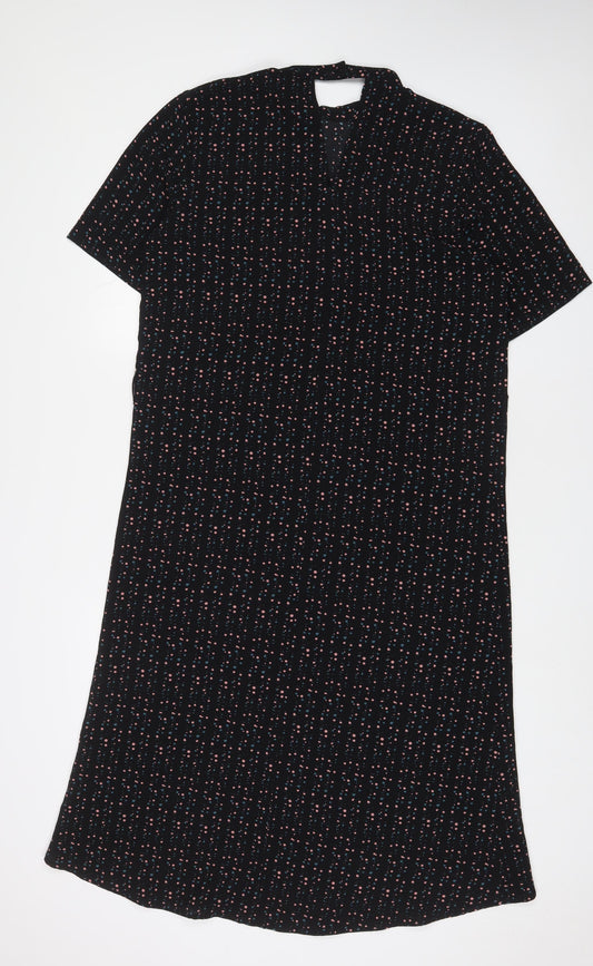 JDY Womens Black Geometric Polyester A-Line Size 12 Round Neck Button