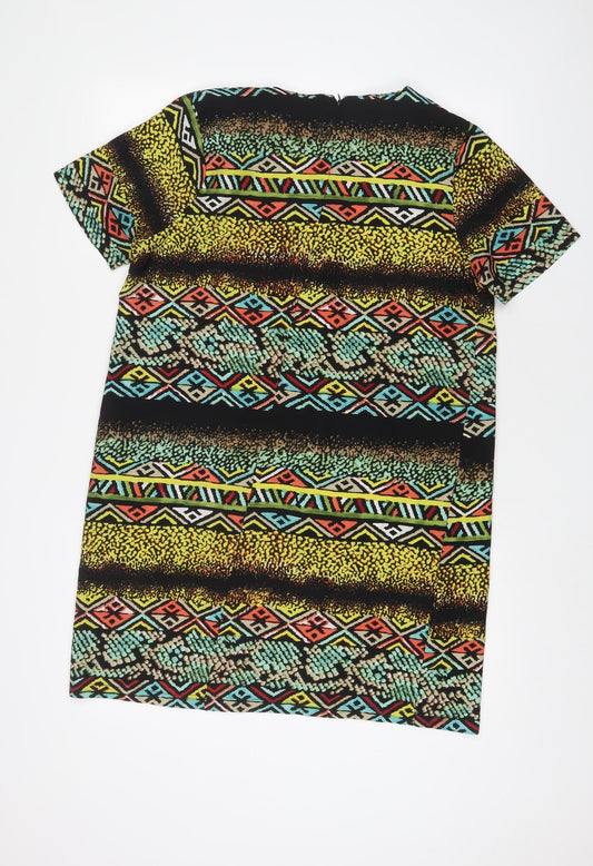 Boohoo Womens Multicoloured Geometric Polyester Sheath Size 12 Boat Neck Zip