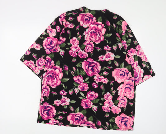 Club L Womens Pink Floral Polyester Kimono Blouse Size 12 V-Neck - Open