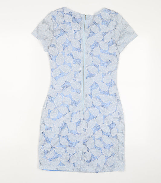 Tenki Womens Blue Polyester Bodycon Size 8 Crew Neck Zip