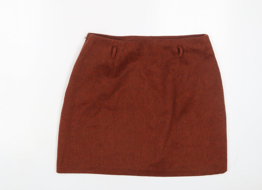New Look Womens Brown Polyester A-Line Skirt Size 12 Zip