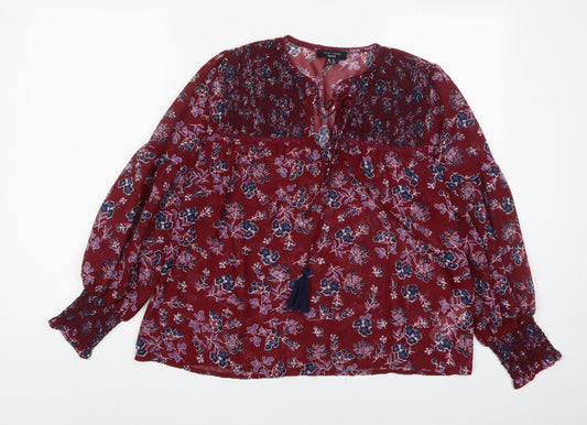 Womens UK Size 10 New Look Red Basic Blouse