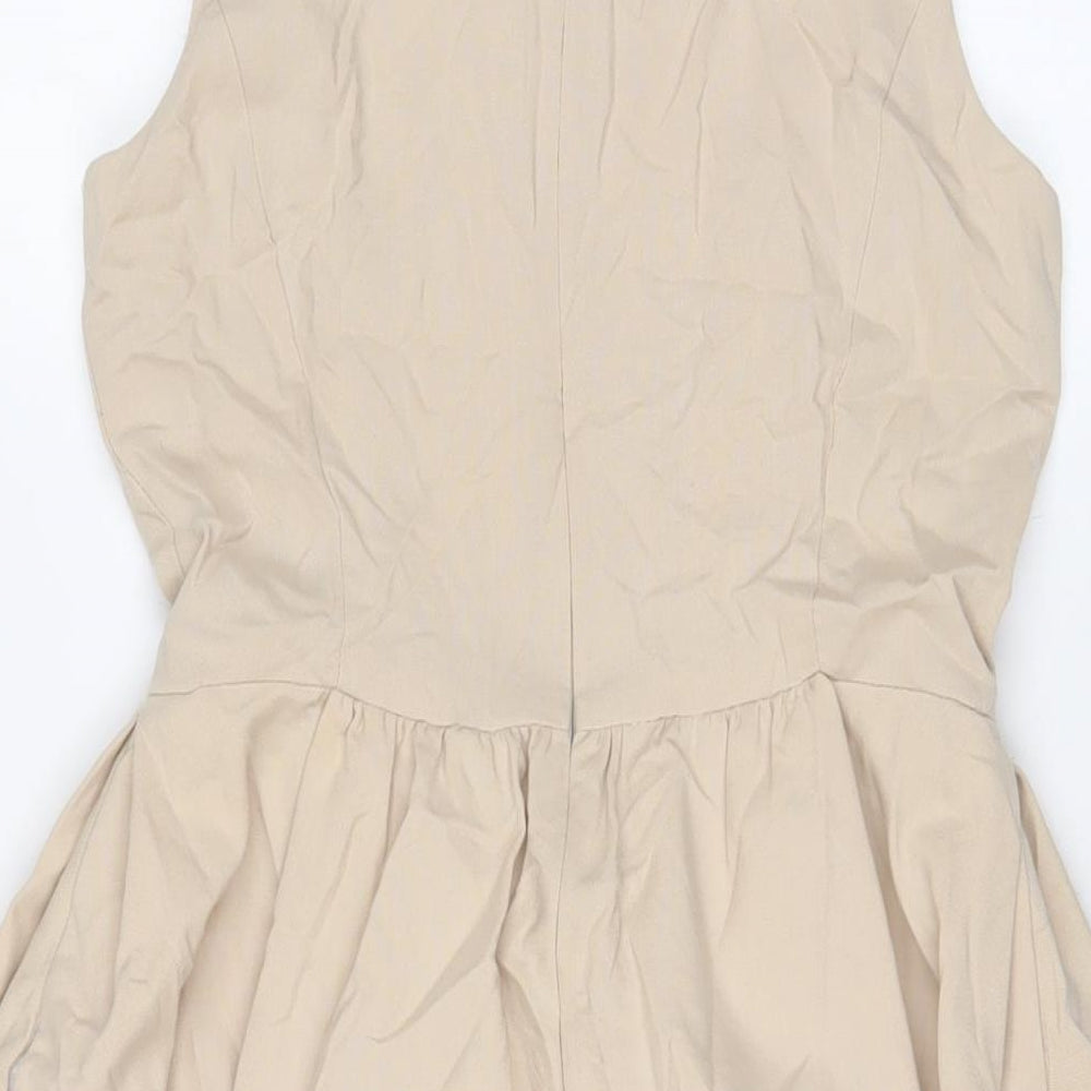 Zara Womens Beige Linen A-Line Size XS Crew Neck Zip