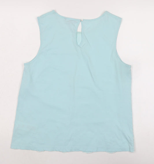 collection Womens Blue Cotton Basic Blouse Size 14 Crew Neck
