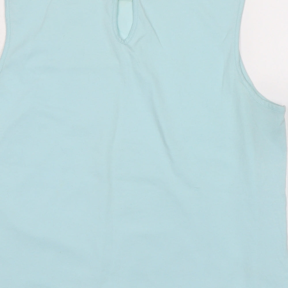 collection Womens Blue Cotton Basic Blouse Size 14 Crew Neck