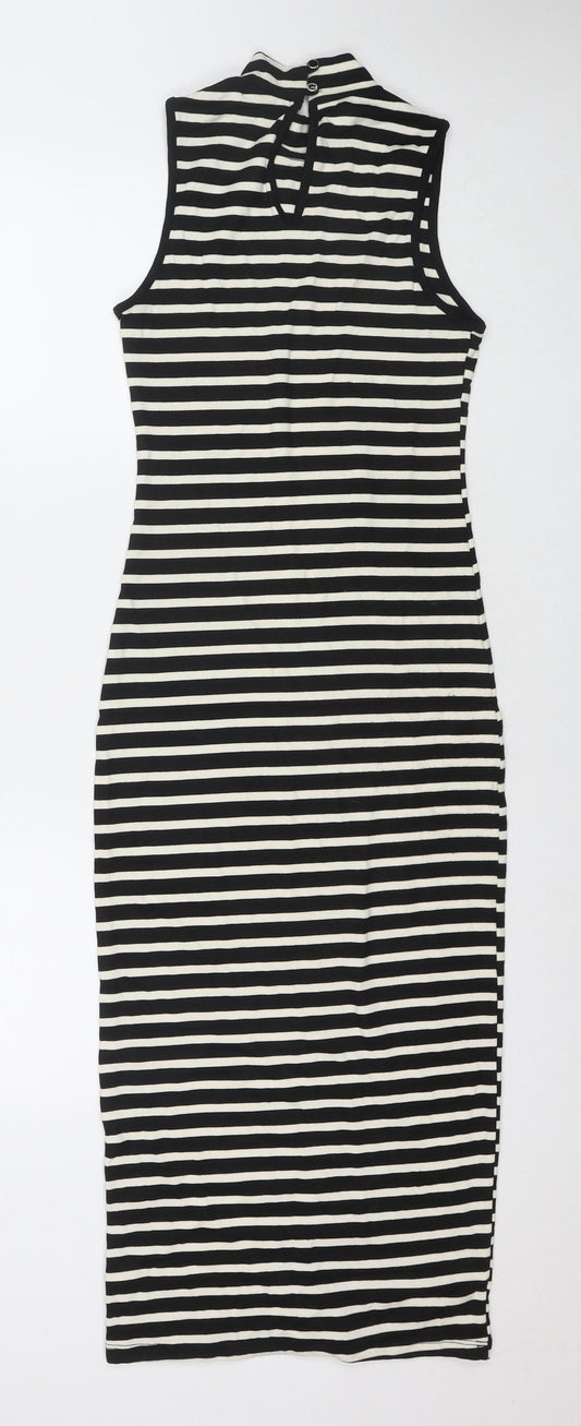 Monteau Womens Black Striped Polyester Bodycon Size S Roll Neck Button