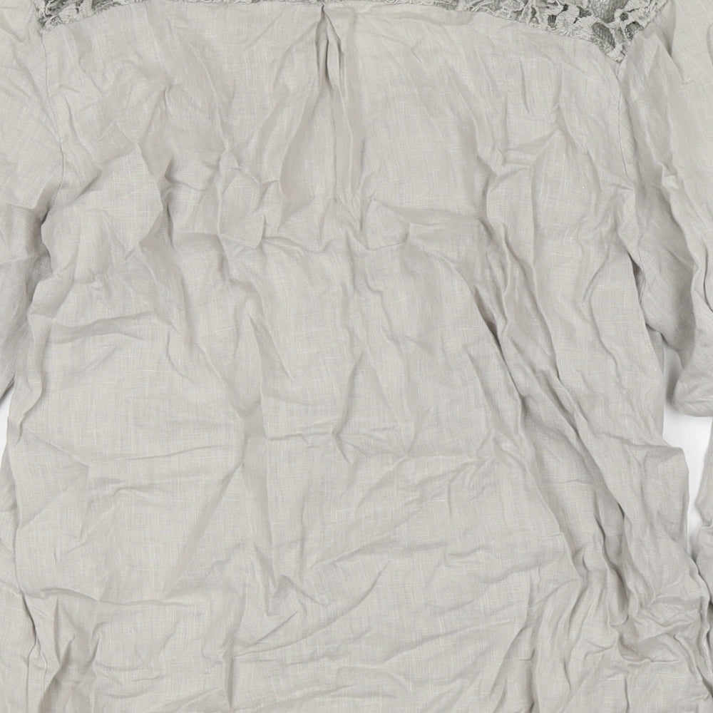 Made in Italy Womens Grey Linen Basic Button-Up Size L Round Neck