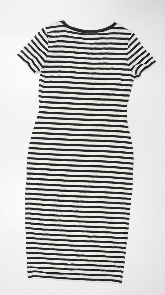 Marks and Spencer Womens White Striped Viscose Bodycon Size 10 Round Neck Pullover
