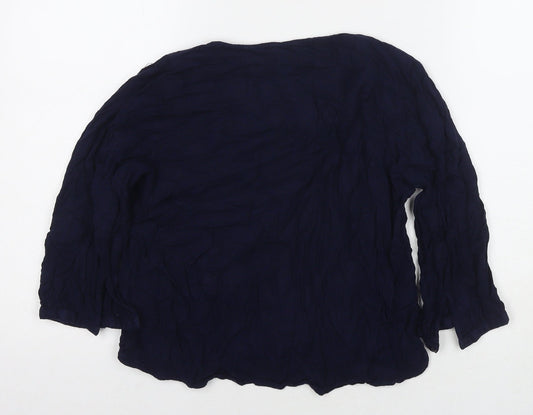 M&Co Womens Blue Viscose Basic Blouse Size 12 Round Neck