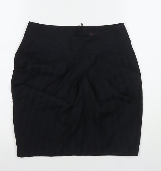 Additional front view of Miss Selfridge women’s black polyester a-line skirt, size UK 10, zip