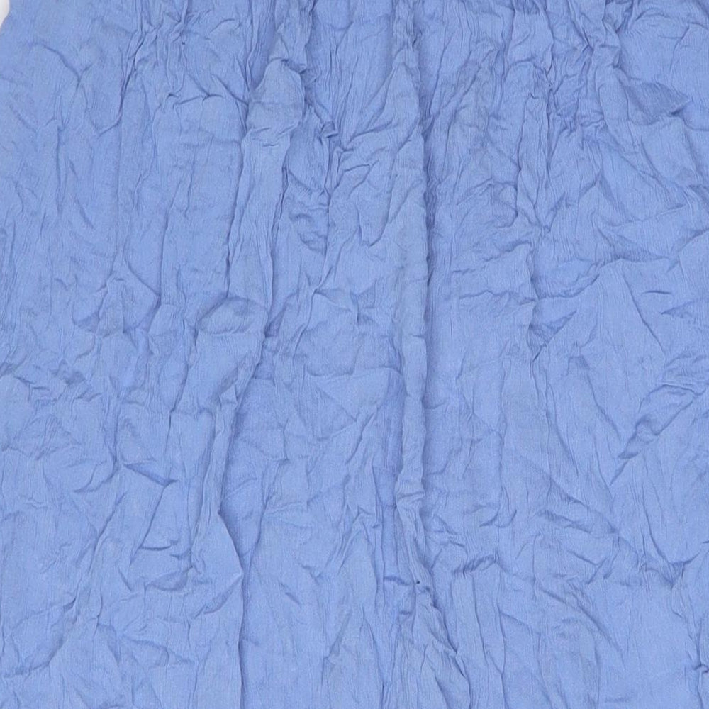 Brand and care label for ASOS women’s blue viscose a-line skirt, size UK 16, tie - beach wear