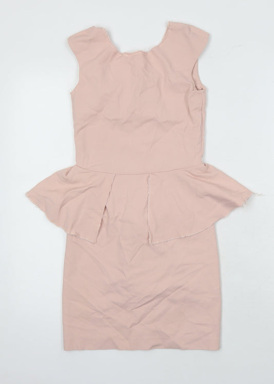 Zara Womens Pink Cotton Pencil Dress Size XS Boat Neck Zip - Pendulum waist