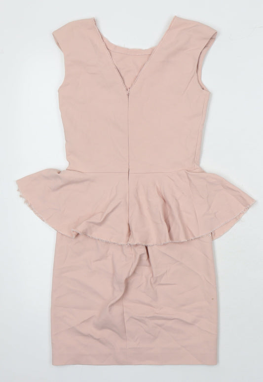 Zara Womens Pink Cotton Pencil Dress Size XS Boat Neck Zip - Pendulum waist