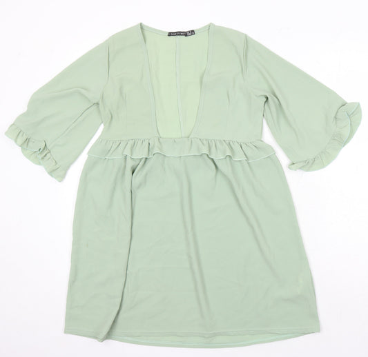 Additional front view of I SAW IT FIRST women’s green polyester a-line, size UK 8, v-neck