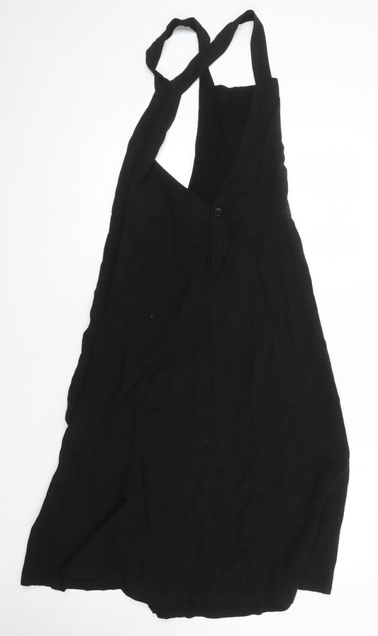 H&M Womens Black Lyocell Pinafore/Dungaree Dress Size 8 V-Neck