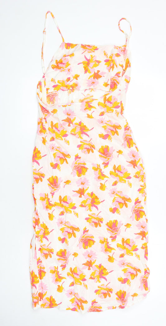 ASOS Womens Multicoloured Floral Cotton Pencil Dress Size 12 Square Neck Zip - Back split