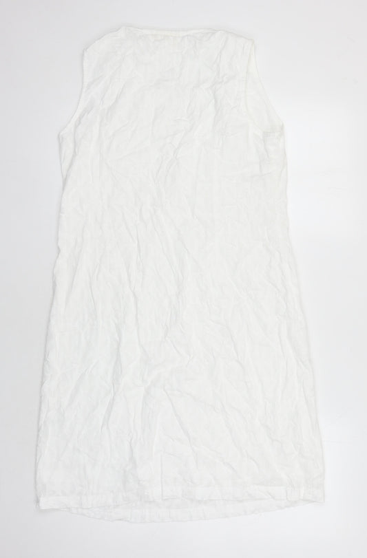 Adini Womens White 100% Cotton Shift Size M Scoop Neck