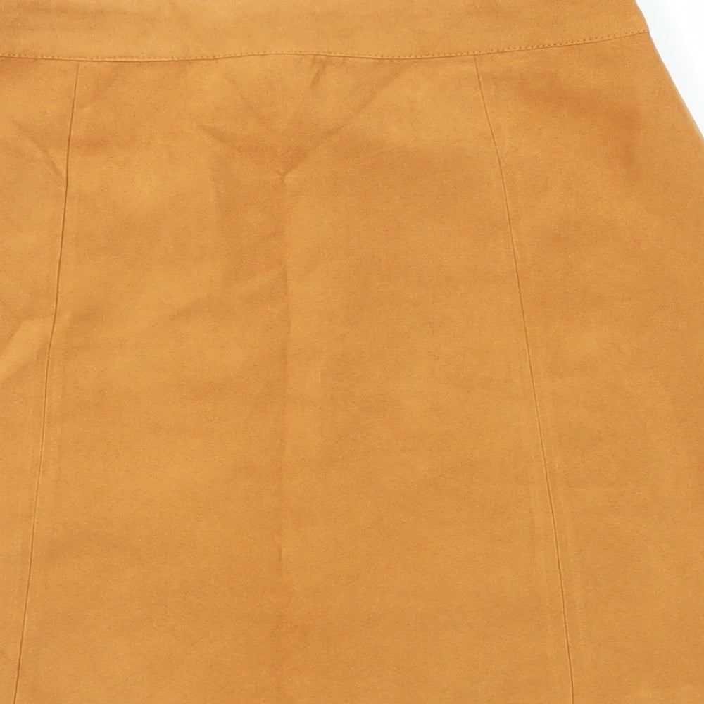 H&M Womens Brown Polyester Mini Skirt Size 12 Button - Suede Effect