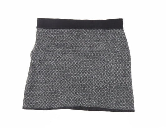 Kenar Womens Grey Geometric Acrylic Mini Skirt Size L - Elasticated Waist