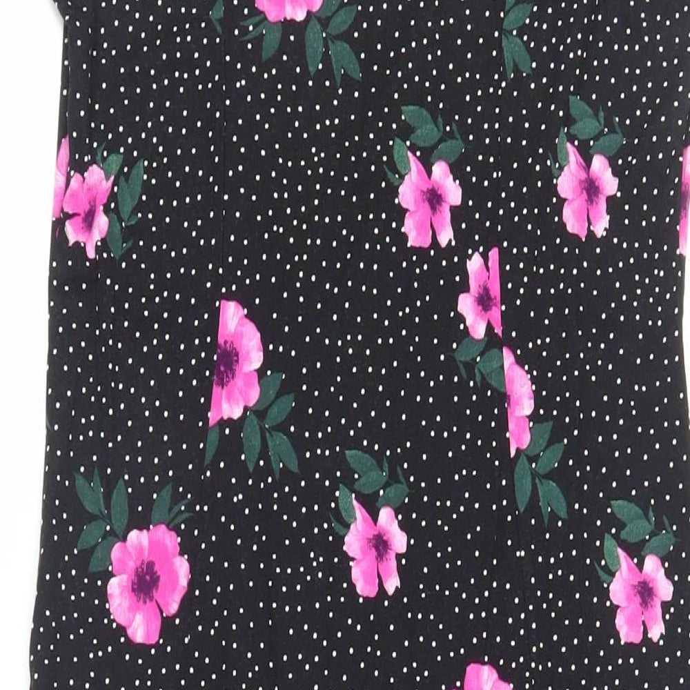 ASOS Womens Black Floral Viscose A-Line Size 14 Round Neck Button
