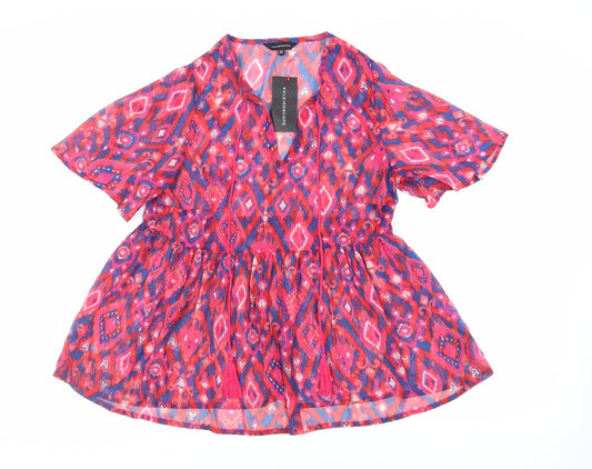 Womens UK Size 14 Kaleidoscope Pink Basic Blouse