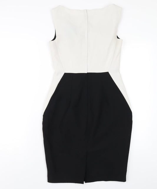 Dorothy Perkins Womens Black Polyester Pencil Dress Size 8 V-Neck Zip